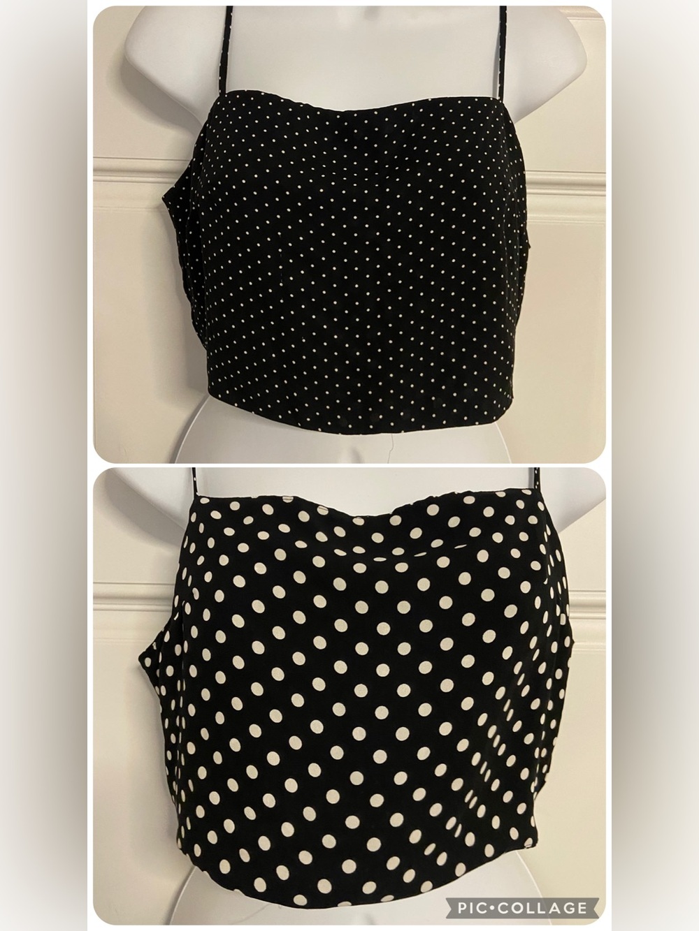 T42- VICTORIA’S SECRET Black-White Reversible Strappy Polka Dot Crop Top